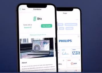 A mobile app interface for the New Ag International Annual event, used by attendees to access networking opportunities, the agenda, and exhibitor details.