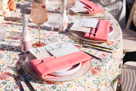 pink floral table setup