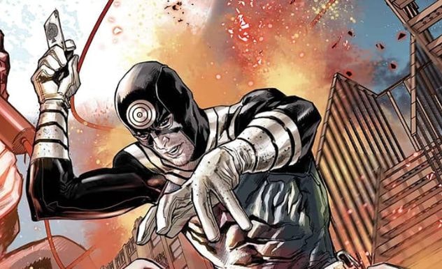 Bullseye character holding up card preparing to throw it