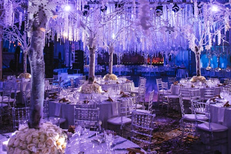 indoor winter themed event with faux icicles