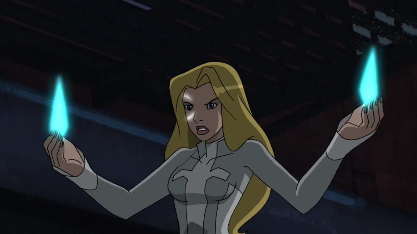 Dagger from Ultimate Spider-Man stands looking serious with blue energy around her hands