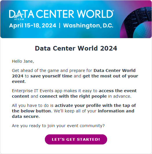 Data Center World invite email