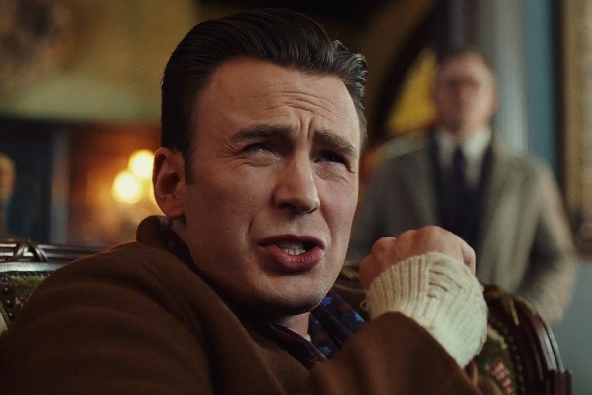 Chris Evans with a twisted look on his face