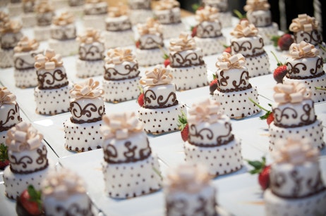 mini white and brown cakes