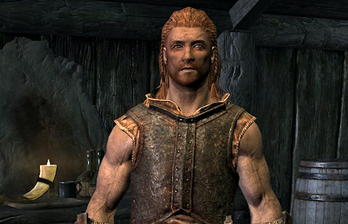 A character named Erik with a metal armour vest and orange hair