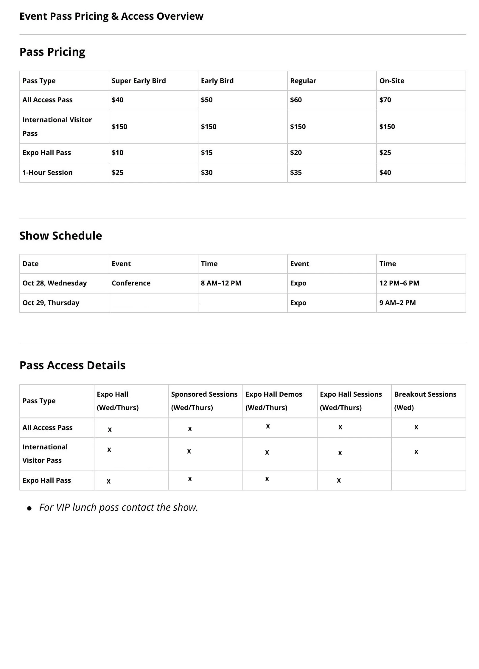Show pricing for CIC