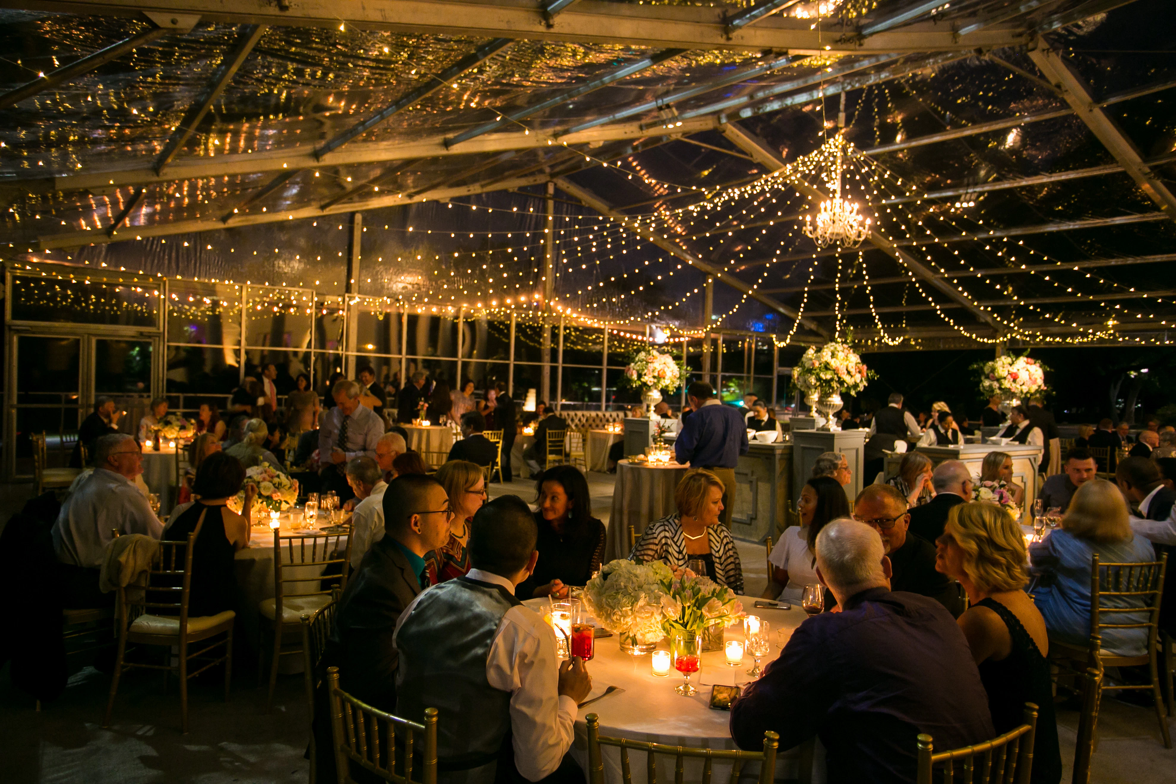 outdoor wedding venue with fairy lights