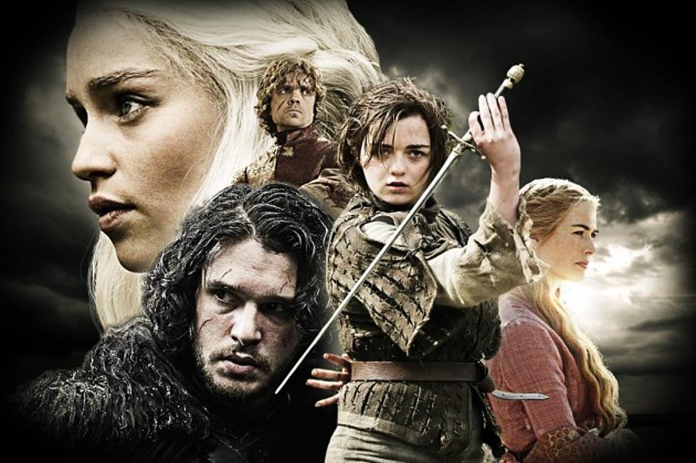 A poster for Game of Thrones featuring characters like Jon Snow, Arya, the Targayreans and more