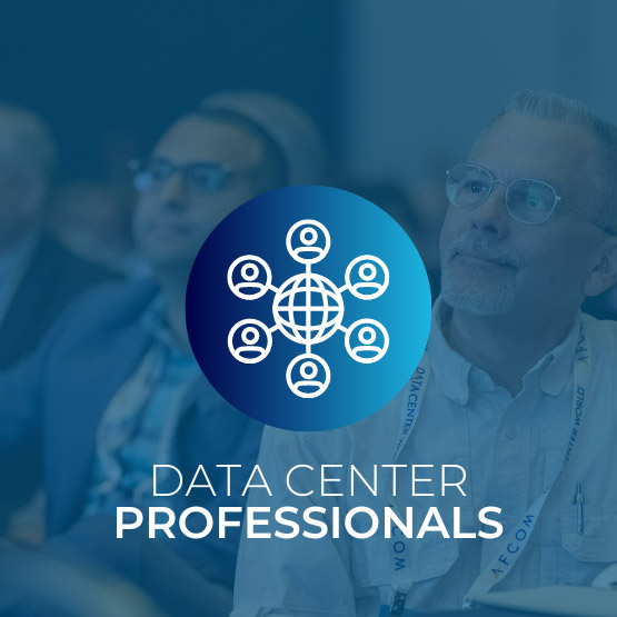 Data Center World attendees listening to speaker, with text overlay of Data Center Professionals