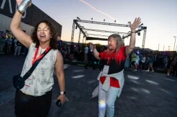 2 women dancing at the WasteExpo Welcome Reception