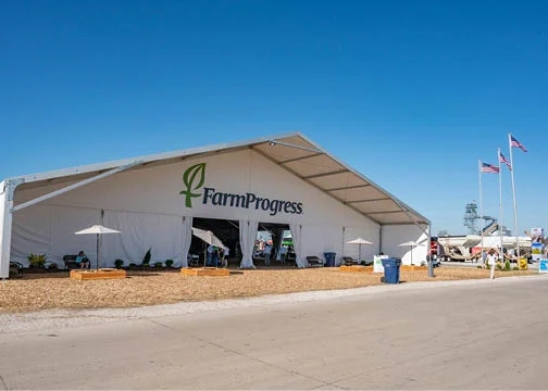 Flags on farm Progress Show