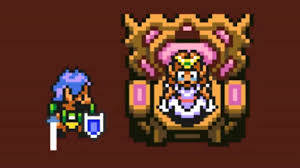 Princess Zelda greets Link from her Throne at Hyrule Castle