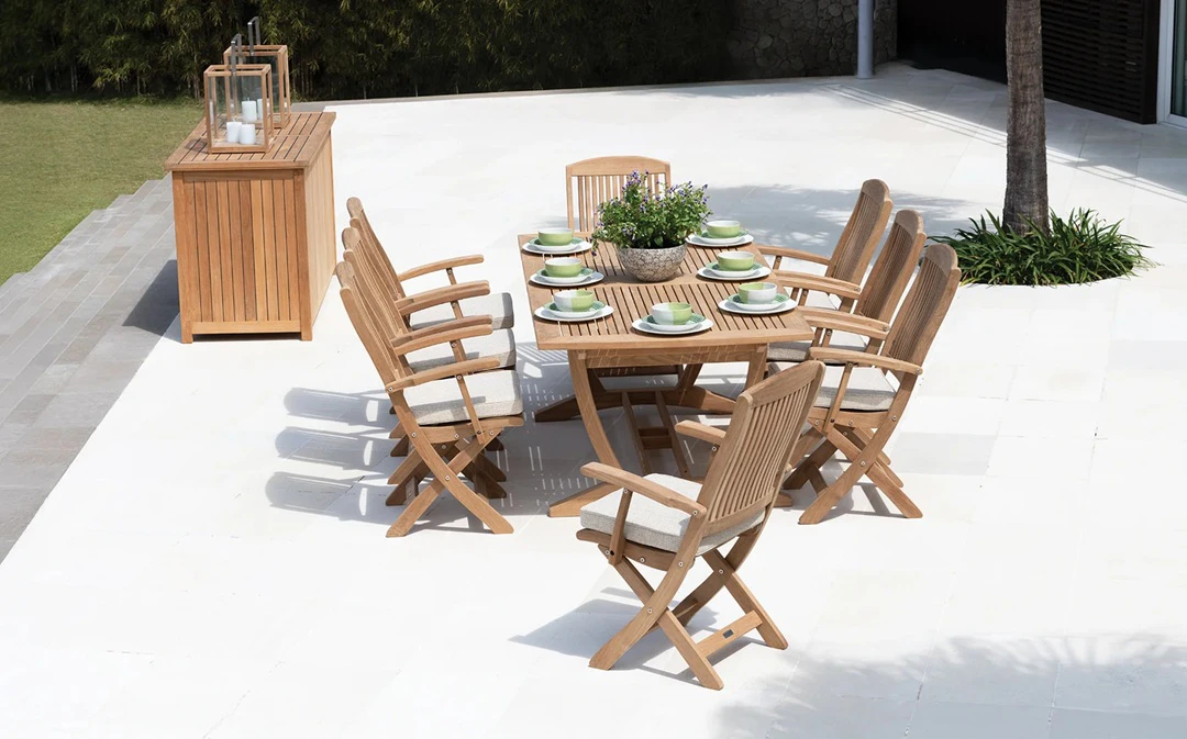 Teak outdoor furniture - table and six chairs
