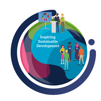 Art image of globe that reads & inspiring sustainable development