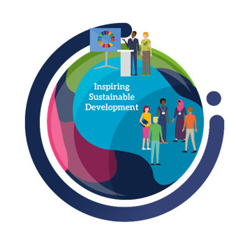 Art image of globe that reads & inspiring sustainable development