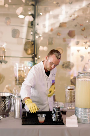A bartender mixing drinks