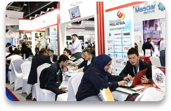 Universities engaging with students at Najah Expo Dubai, supported by targeted media and marketing campaigns.