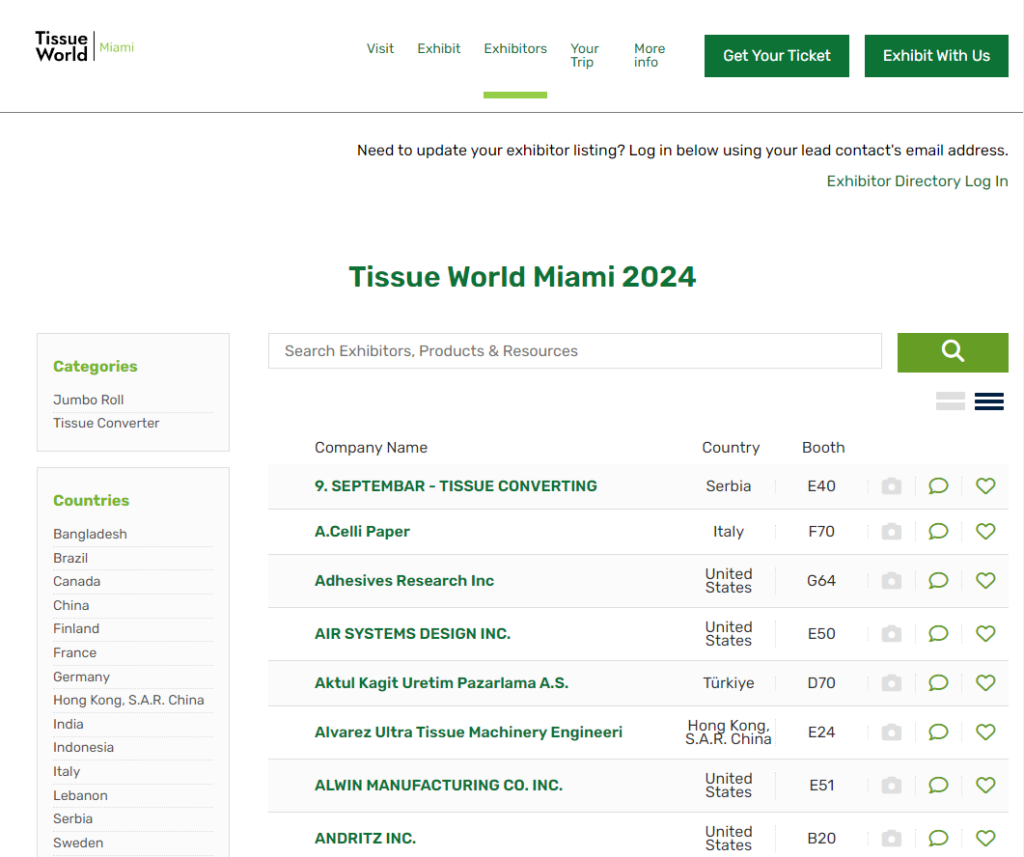 Tissue World Miami Exhibitor List