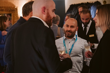 Delegates in conversation over drinks at the Evening Trade Seminar networking reception, World Ethanol & Biofuels 2025 Brussels