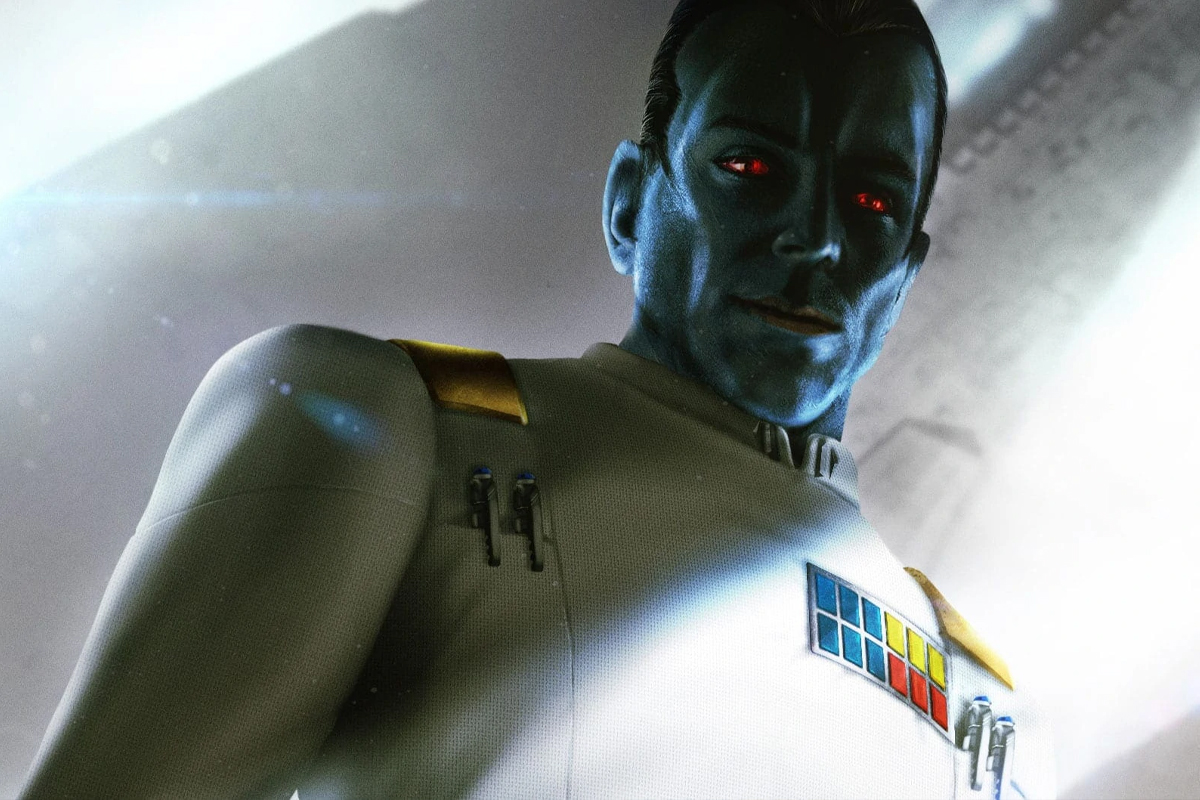 Thrawn looks down as a shadow crosses his face