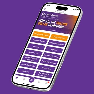 A photo of a cell phone with the MSP Summit 2025 mobile app opened.