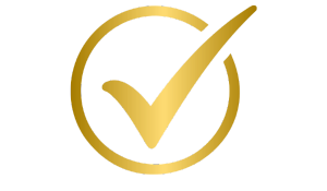 A gold checkmark inside a circle