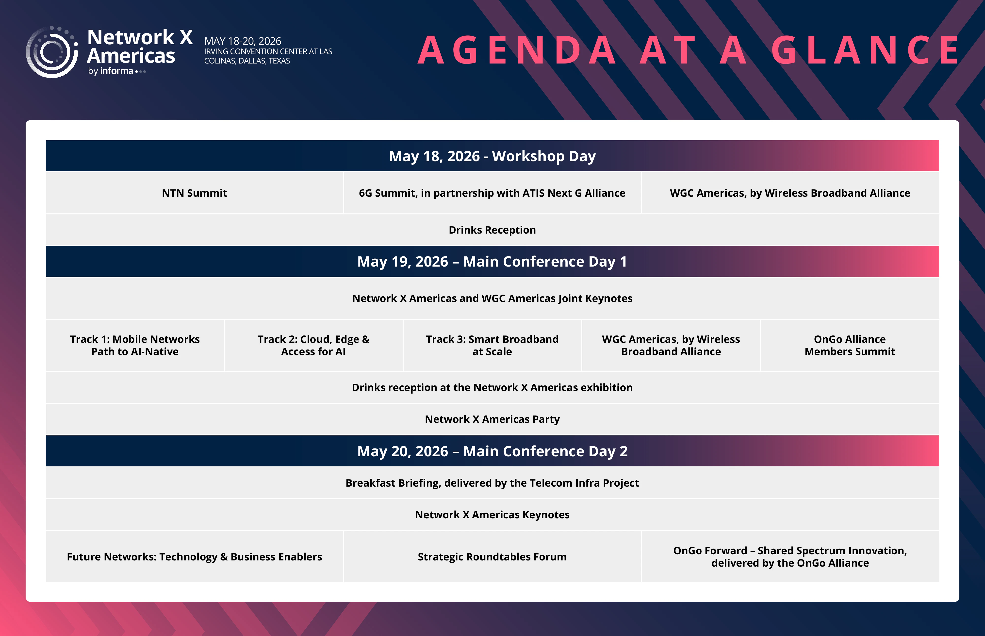 NXA Agenda at a glance