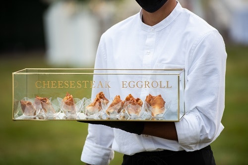 eggrolls served in a glass box