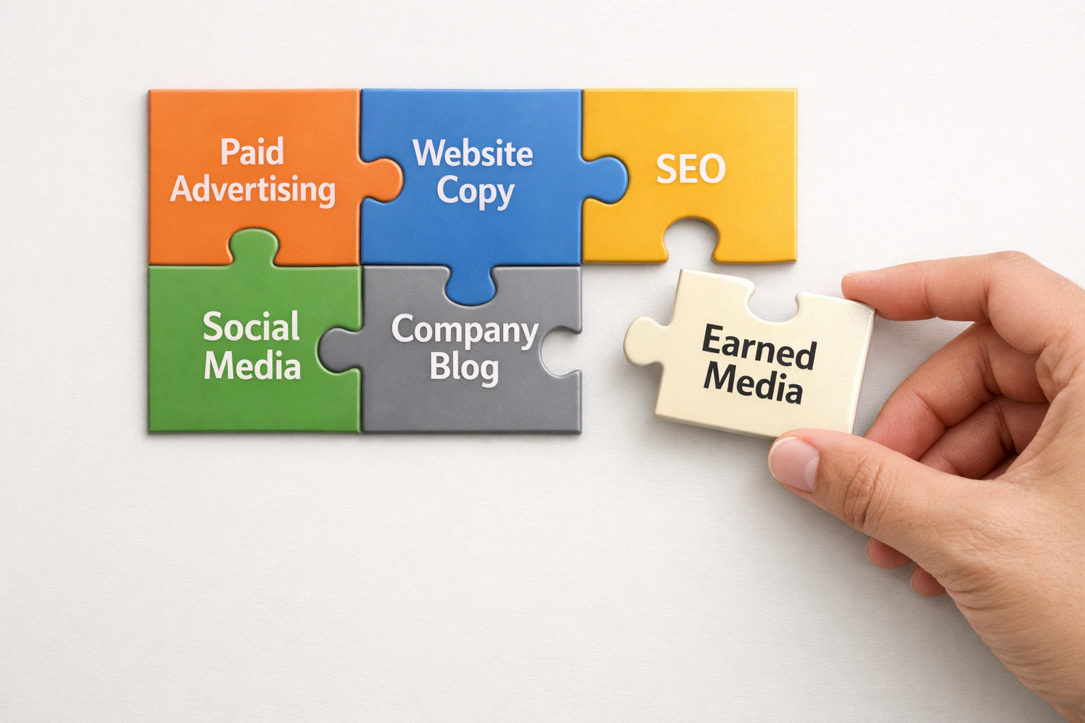 Infographic of Paid Advertising, Website Copy, SEO, Social Media, Company Blog, Earned Media