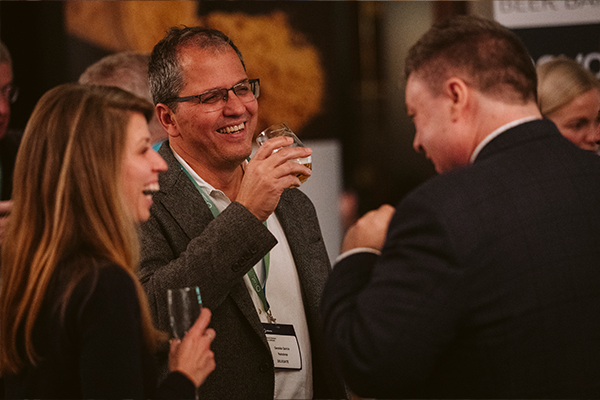 Attendees networking at an evening reception during World Ethanol & Biofuels 2025.