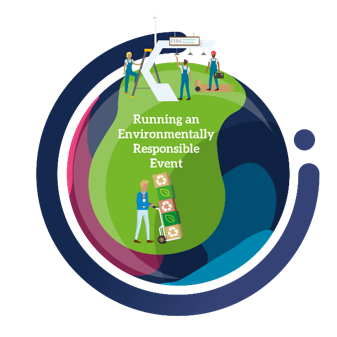 Art image of globe that reads & running an environmentally responsible event