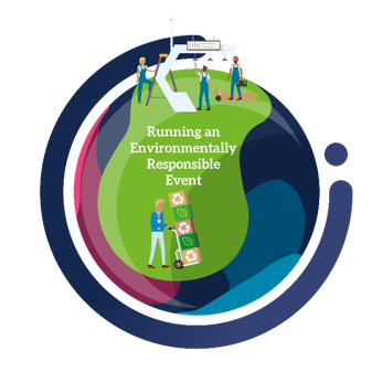 Art image of globe that reads & running an environmentally responsible event