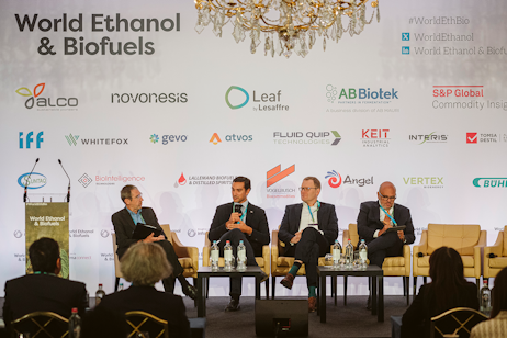 Panel discussion at World Ethanol & Biofuels 2025 in Brussels with industry leaders debating ethanol technology and global biofuels trade.