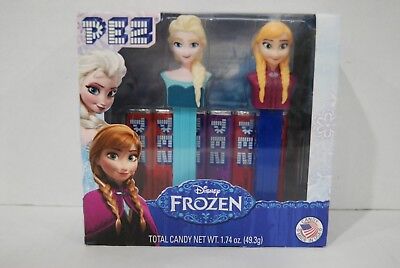 Two Disney's Frozen Pez candy dispensers in a box. One dispenser is Anna themed and the other is Elsa.