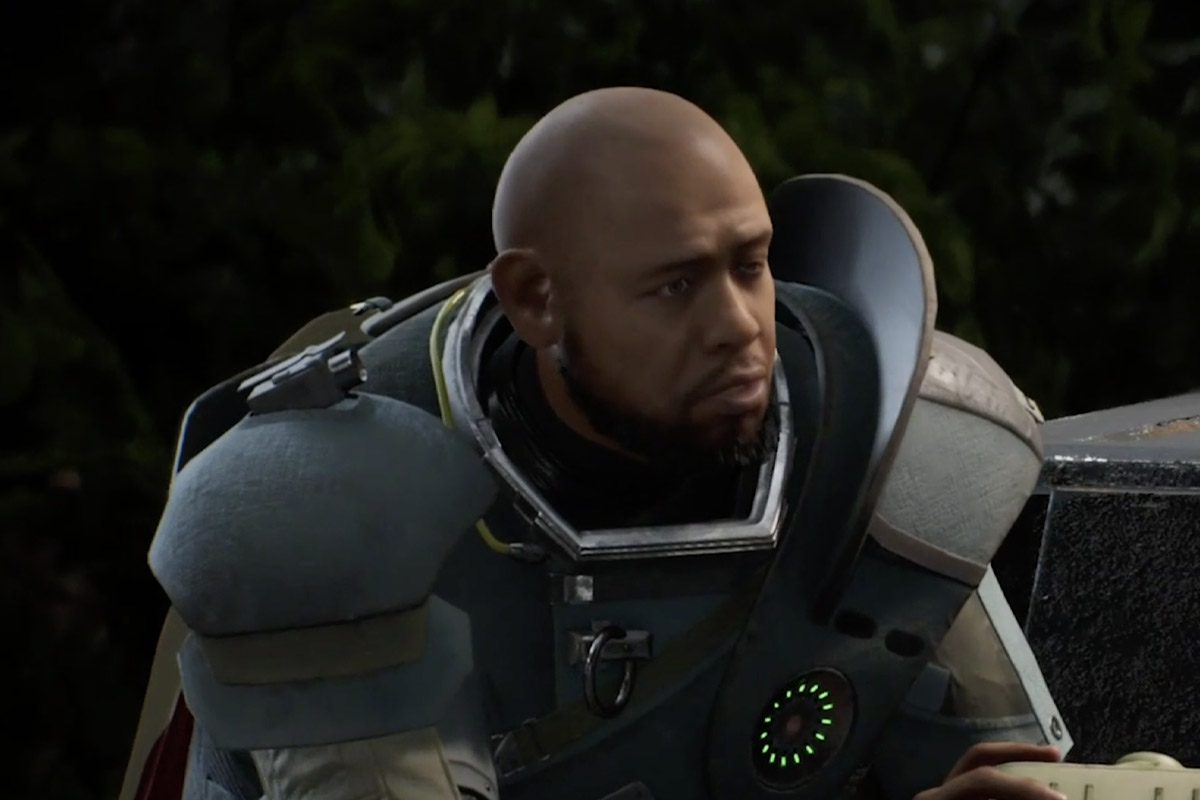 A younger Saw Gerrara than seen in Rogue One looks at Cal Kestis in contemplation