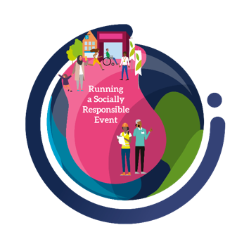 art image of globe that reads & running a socially responsible event