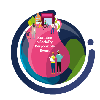 art image of globe that reads & running a socially responsible event