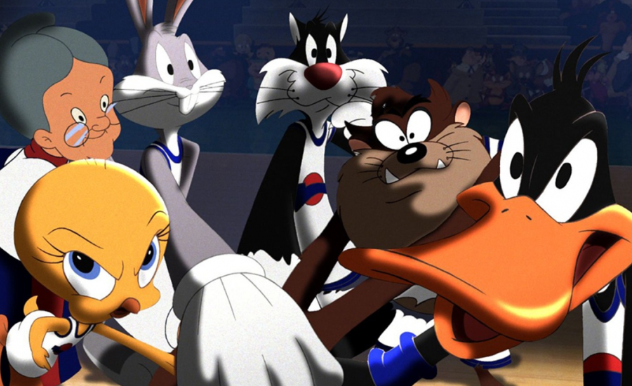 A screengrab featuring characters from Space Jam like Daffy Duck, Tweety Bird, Bugs Bunny and more.