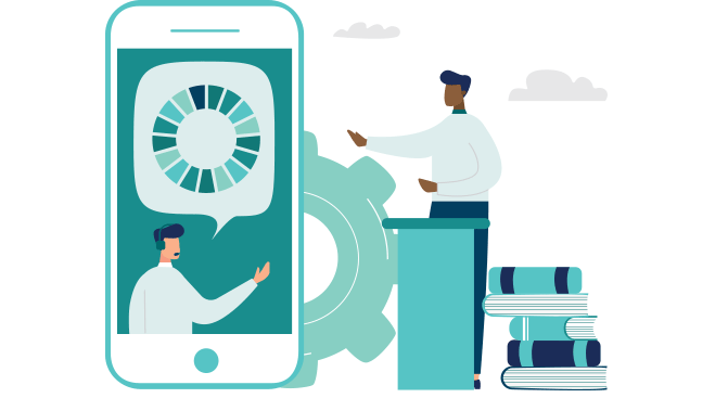 A group of developers working on laptops, tablets, and smartphones, collaborating on mobile app development services