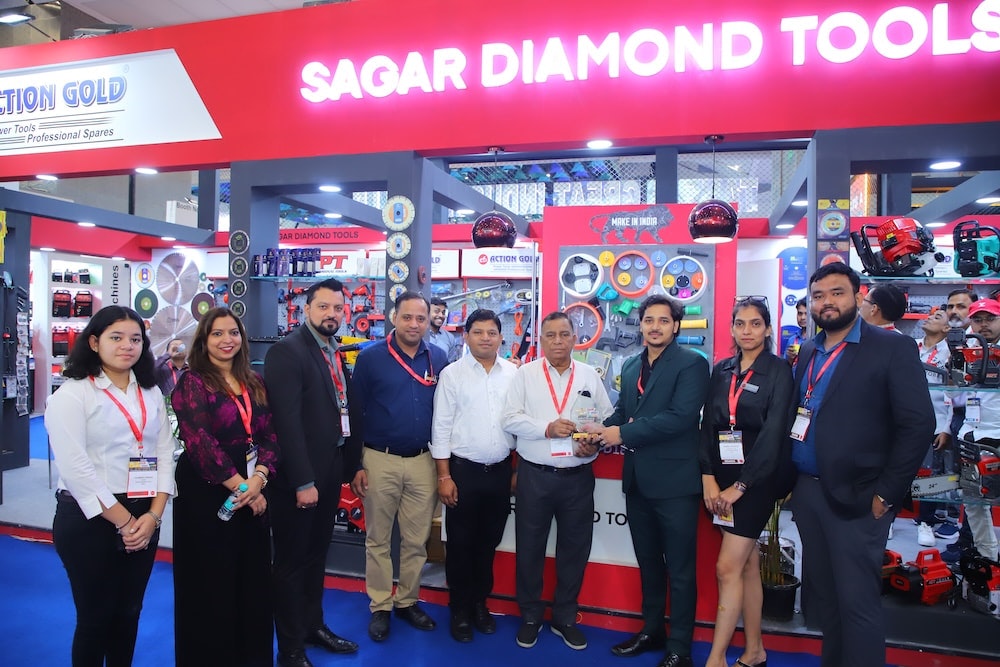 Sagar Diamond Tools team receives an Excellence Award at their booth.