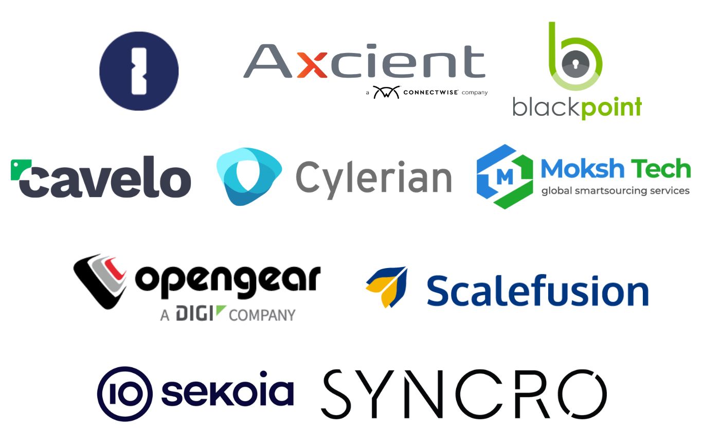 An image showing the logos of select vendors who will be exhibiting at MSP Summit.