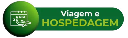 Botão verde com a frase "viagem e hospedagem" e o ícone de um calendário e um avião   a esquerda.