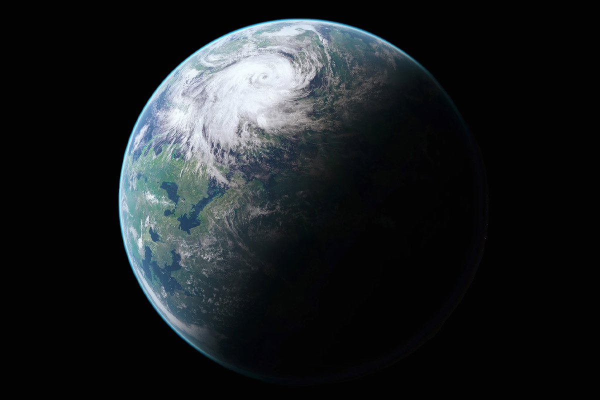 A blue & green Earth like planet floating in space